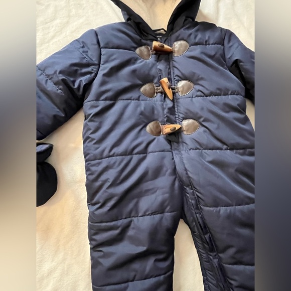 Children’s Place Navy Blue Infant Baby One Piece Snowsuit & Mittens 6-9 Months - Picture 2 of 14